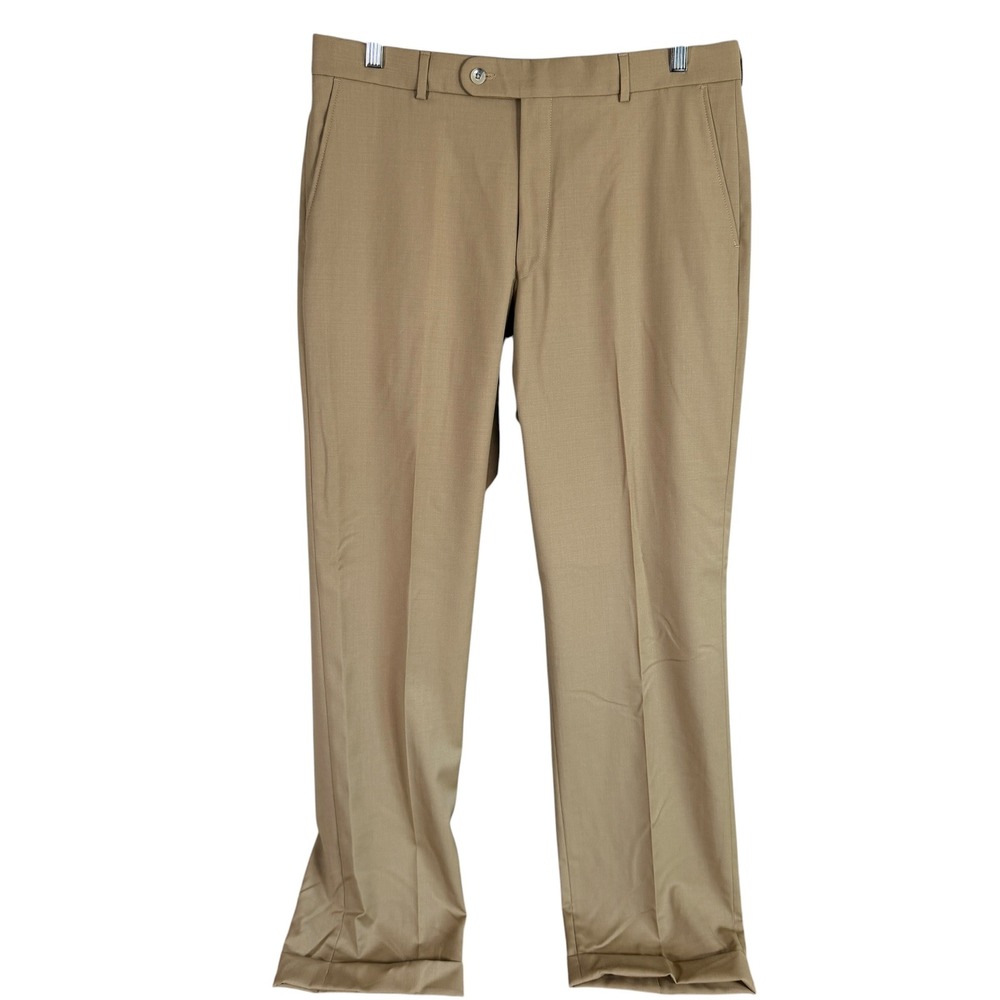 Ballin‎ Comfort EZE Super 120's Wool Dress Pants Mens 34x32 Tan Cuffed Straight